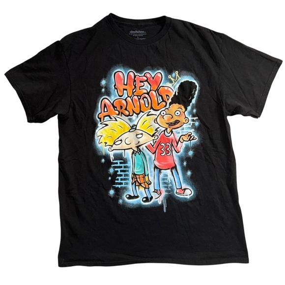 Nickelodeon HEY ARNOLD Black Shirt Airbrush Look Graffiti Mens Size Large Retro - Picture 1 of 5